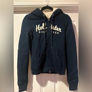 Vintage Hollister Hoodie Sweatshirt Y2K Sherpa Lined Zip Up Distressed Skate S.